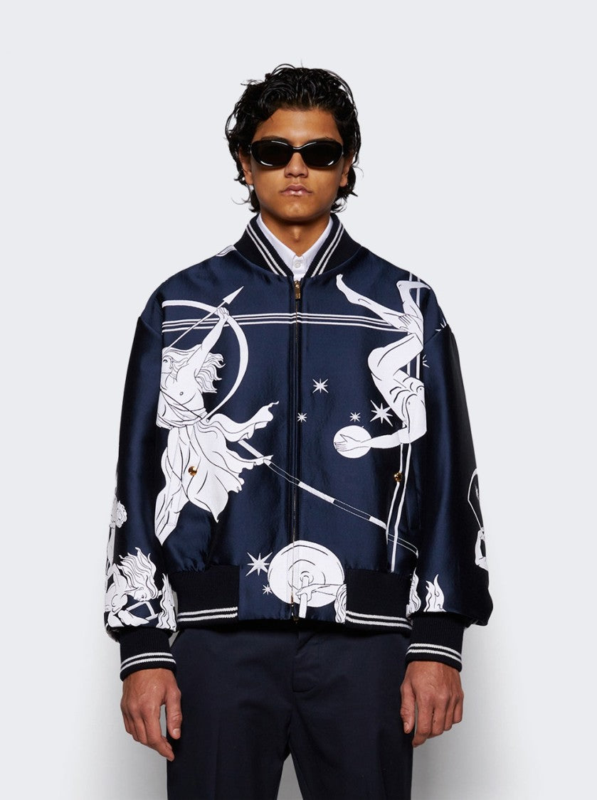 Thom Browne Olympic Constellation Scuba Jacquard Jacket Navy