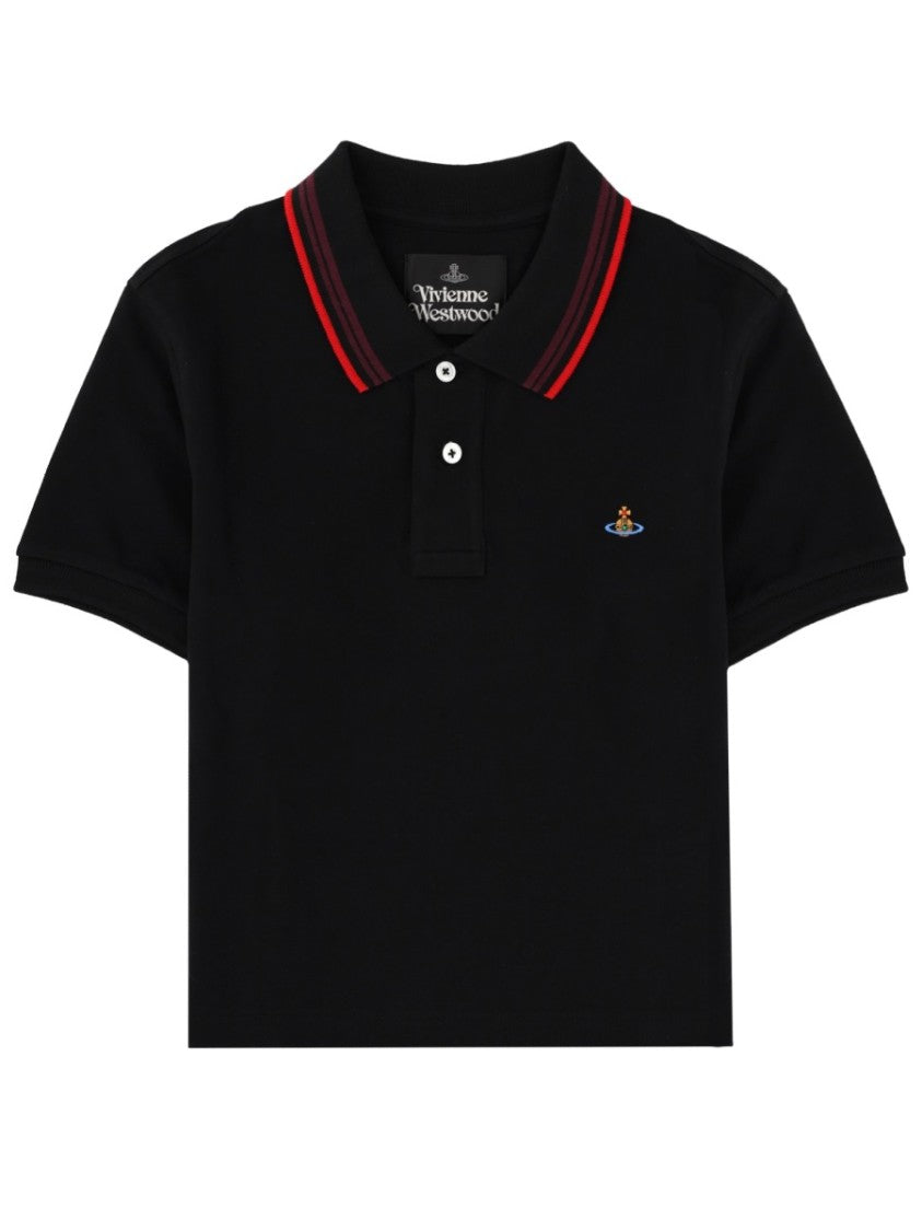 Vivienne Westwood Striped Collar Logo Chest Polo Shirt