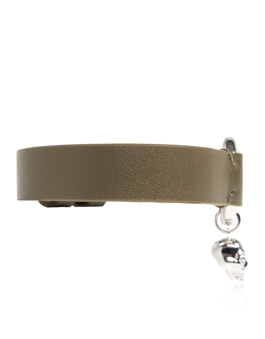 Alexander Mcqueen Skull Ring Leather Bracelet Green