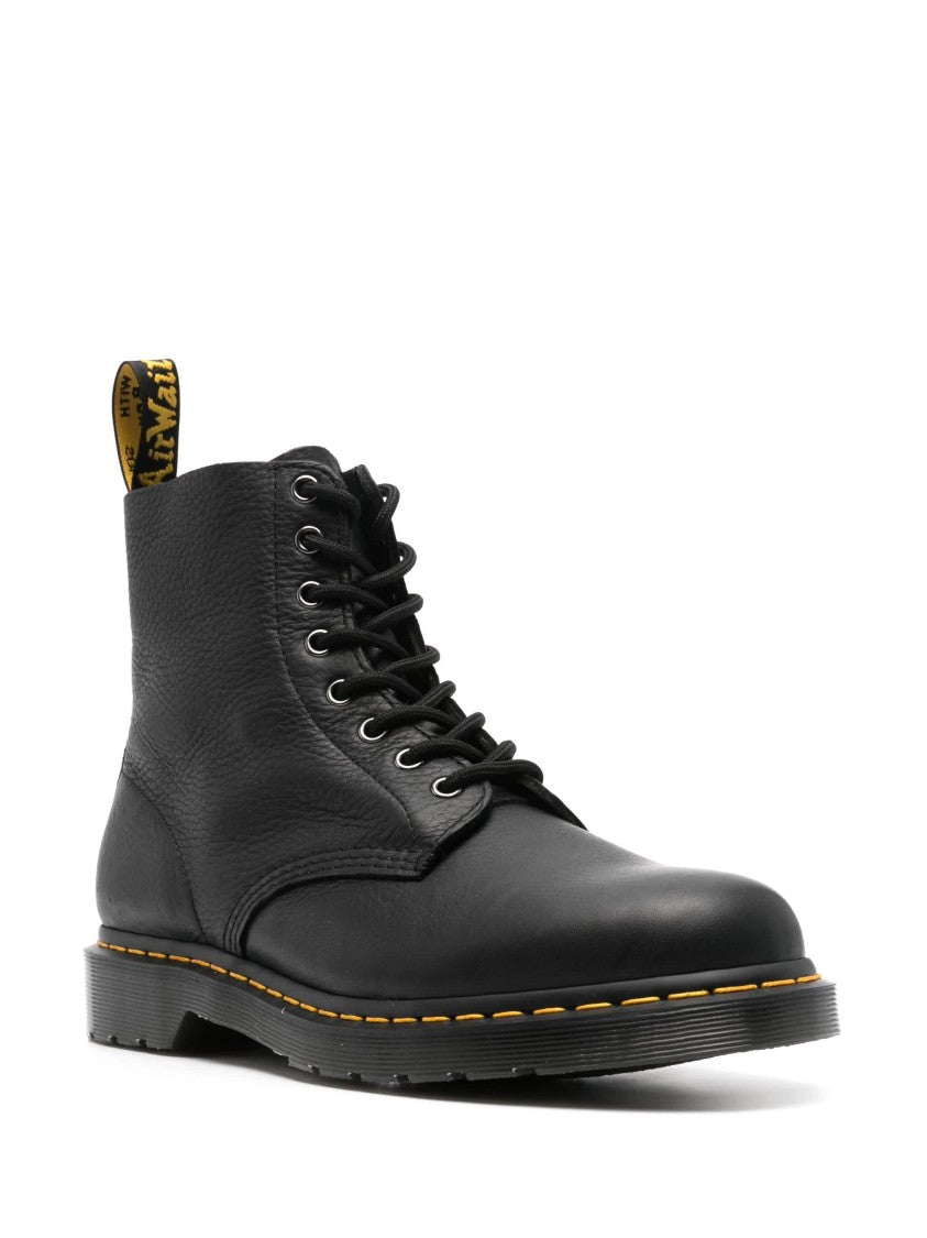 Dr. Martens Ankle-High Textured Leather Boots With Lace-Up Front And Signature Stitching