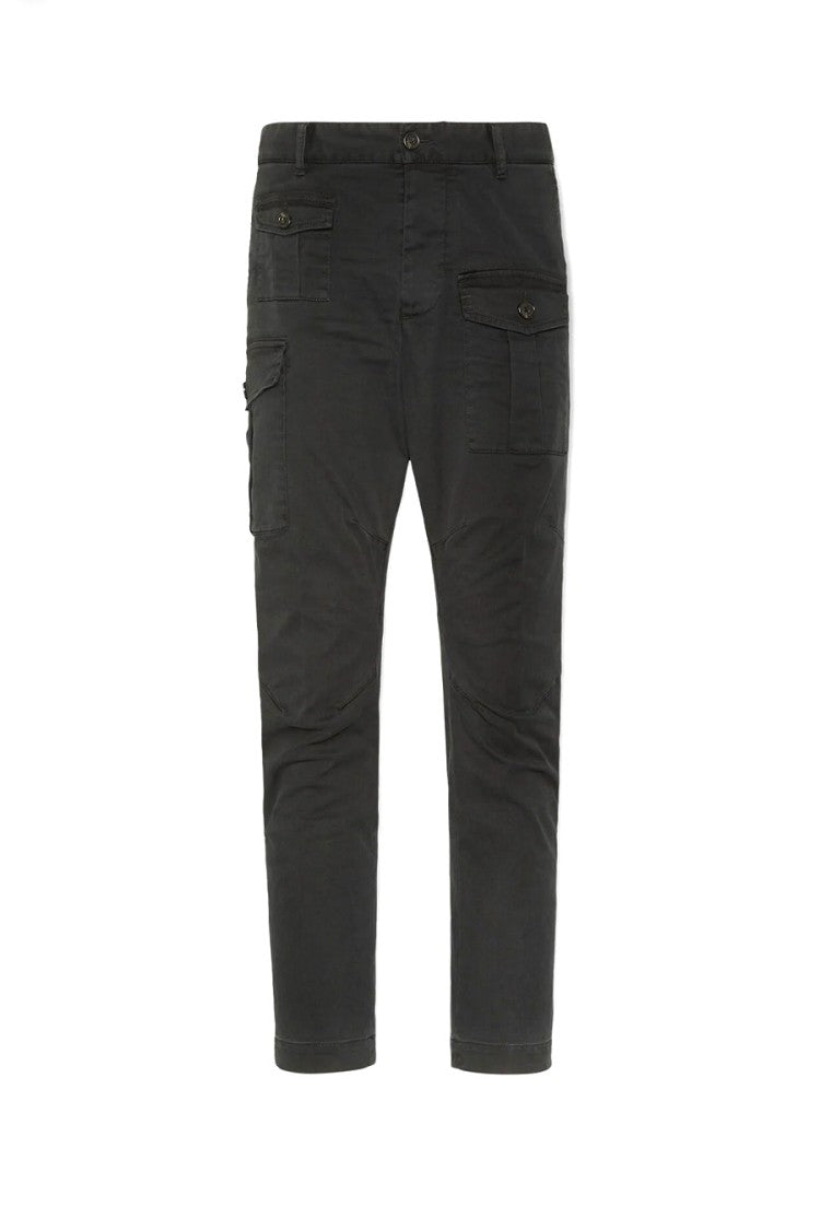 Dsquared2 Black Flap Cargo Pocket Tapered Cotton Cargo Pants