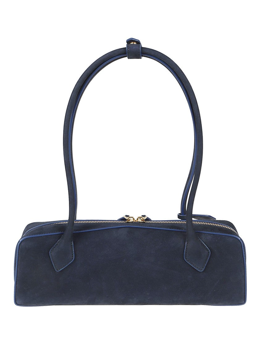 Alaïa Structured Blue Handbag With Minimalist Design And Gold Accents