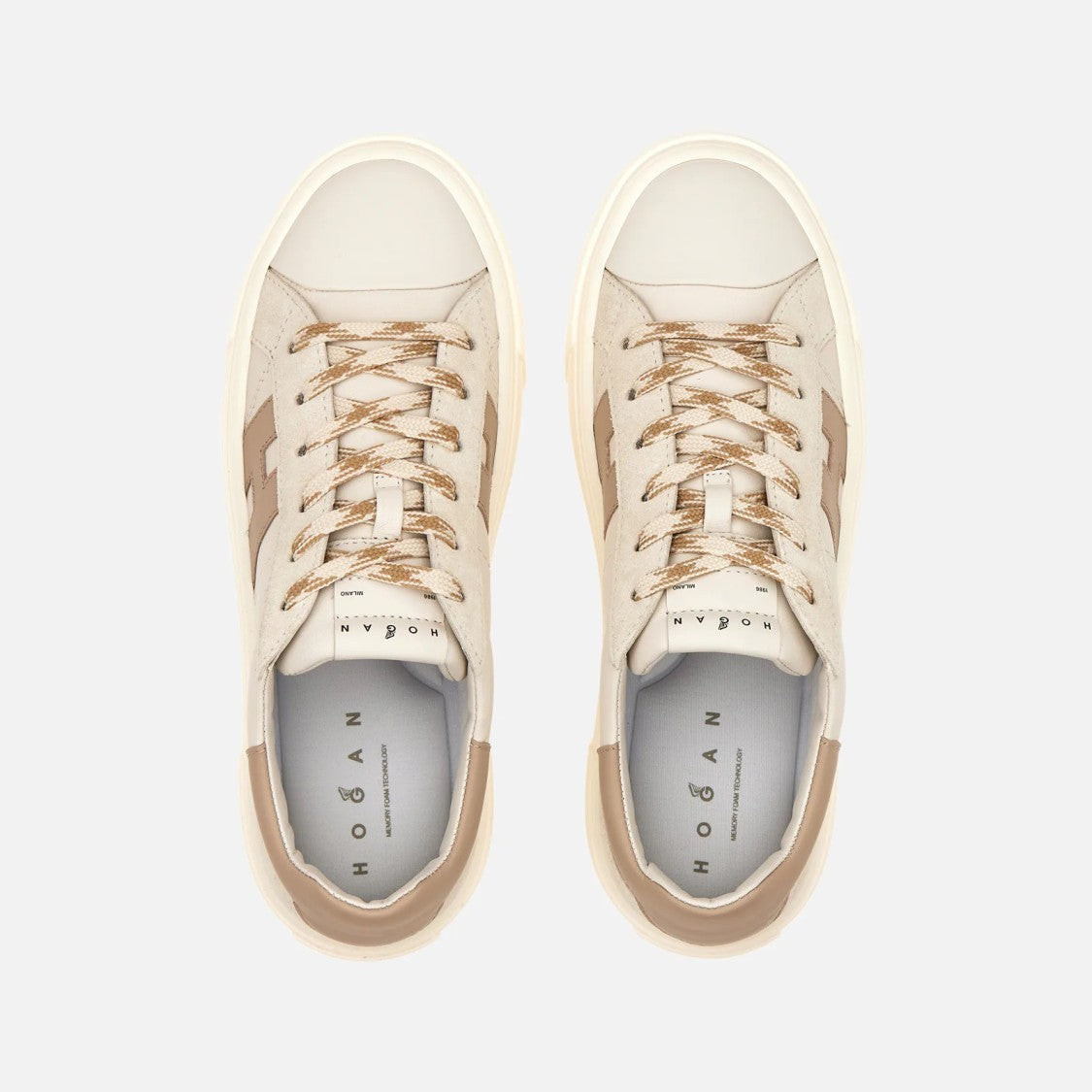 Hogan Ivory Taupe H705 Allacciato H Leather Lace-Up
