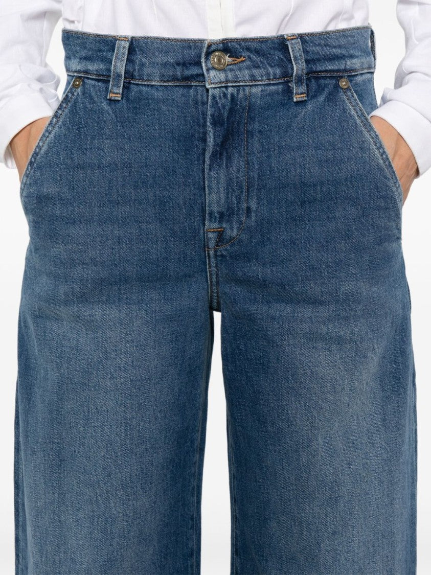 Seven Wide-Leg High-Waisted Denim Jeans With Frayed Hem