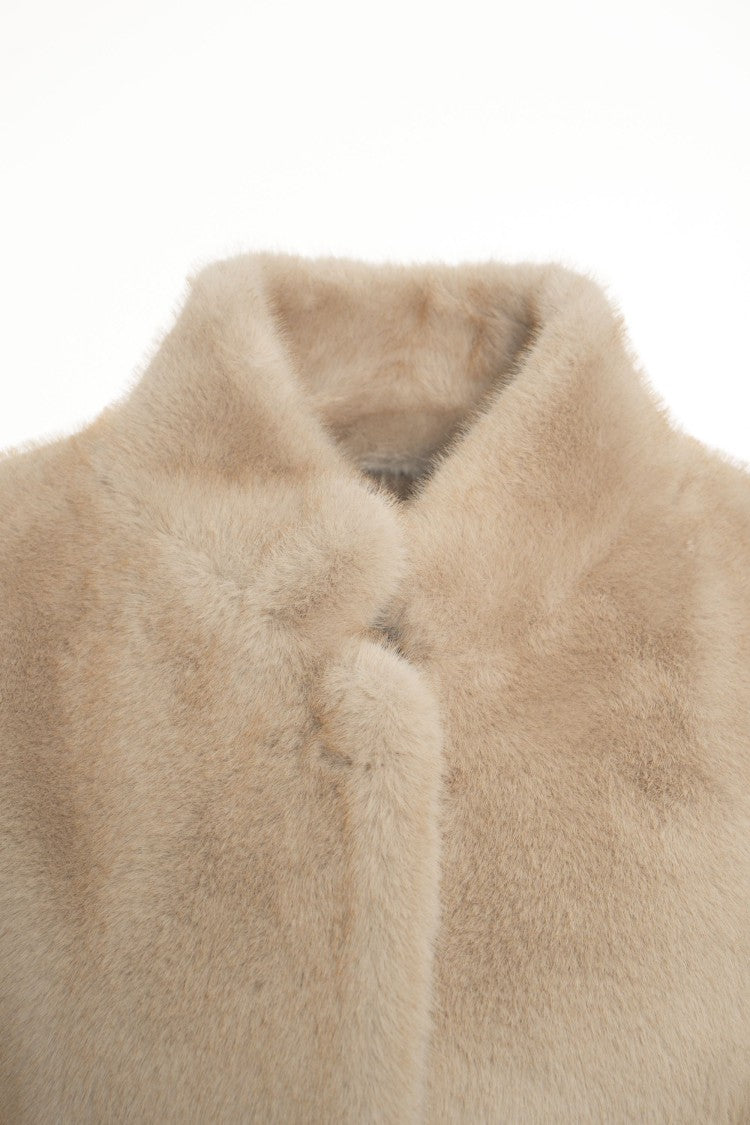 Forte Dei Marmi Couture Beige Faux Fur Jacket With Notch Collar