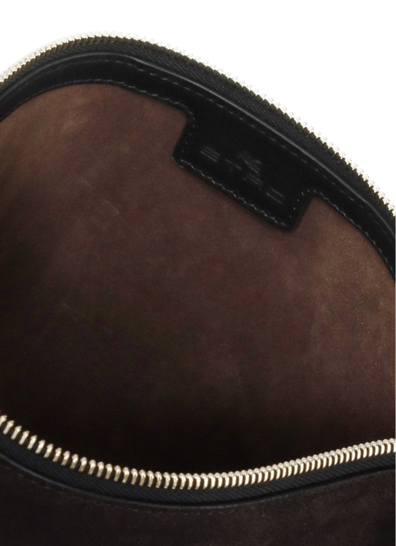 Etro Suede Shoulder Bag With Gold Accents And Adjustable Handle
