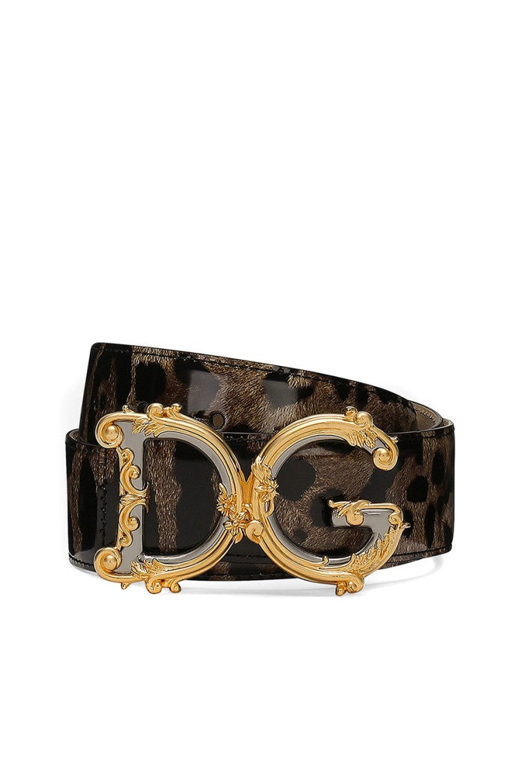 Dolce & Gabbana Multicolor Dg Logo Buckle Leopard Print Leather Belt
