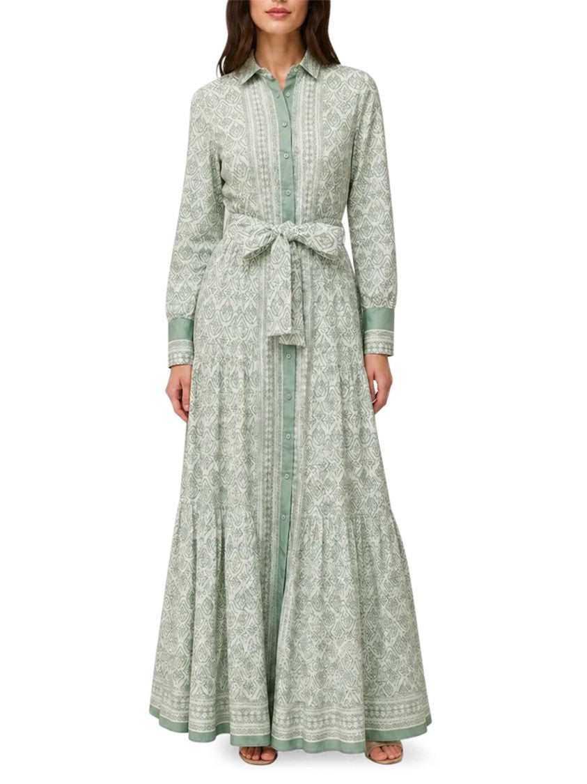 Mc2 Saint Barth Geometric Pattern Long Cotton Chemisier Dress