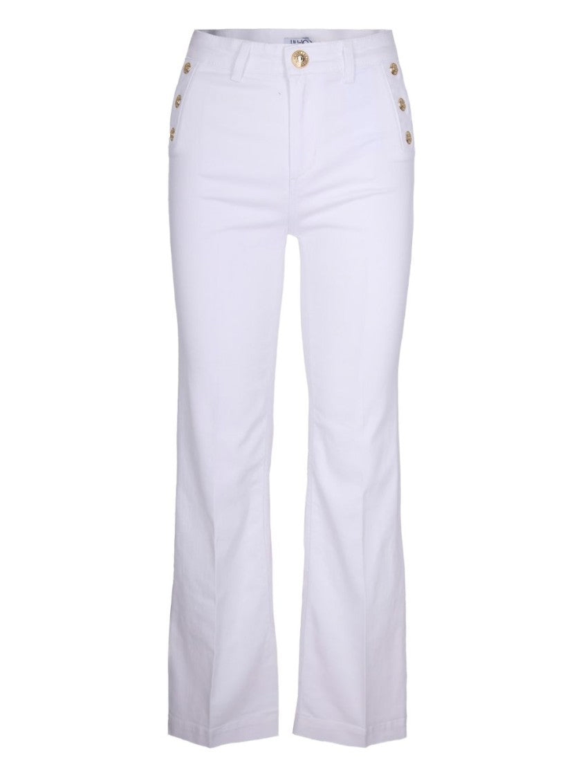 Liu Jo Straight-Leg White Jeans With Golden Button Accents