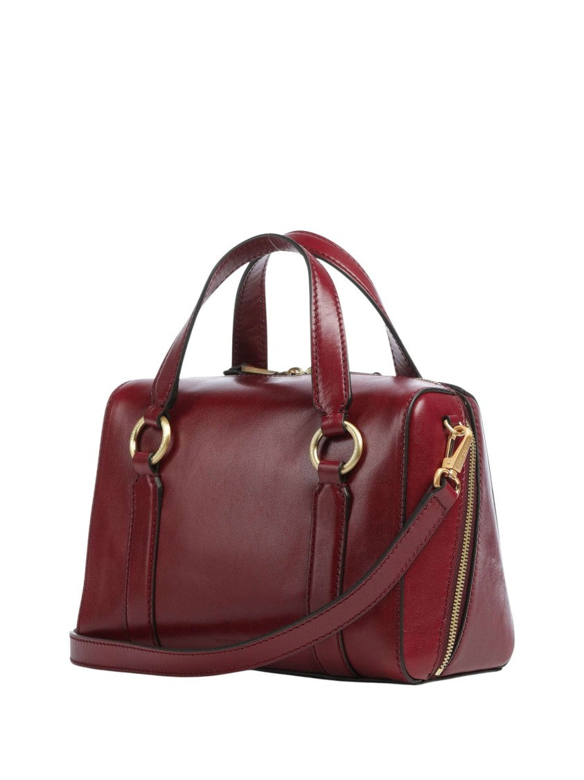 The Bridge Structured Burgundy Shoulder Bag With Gold-Tone Hardware
