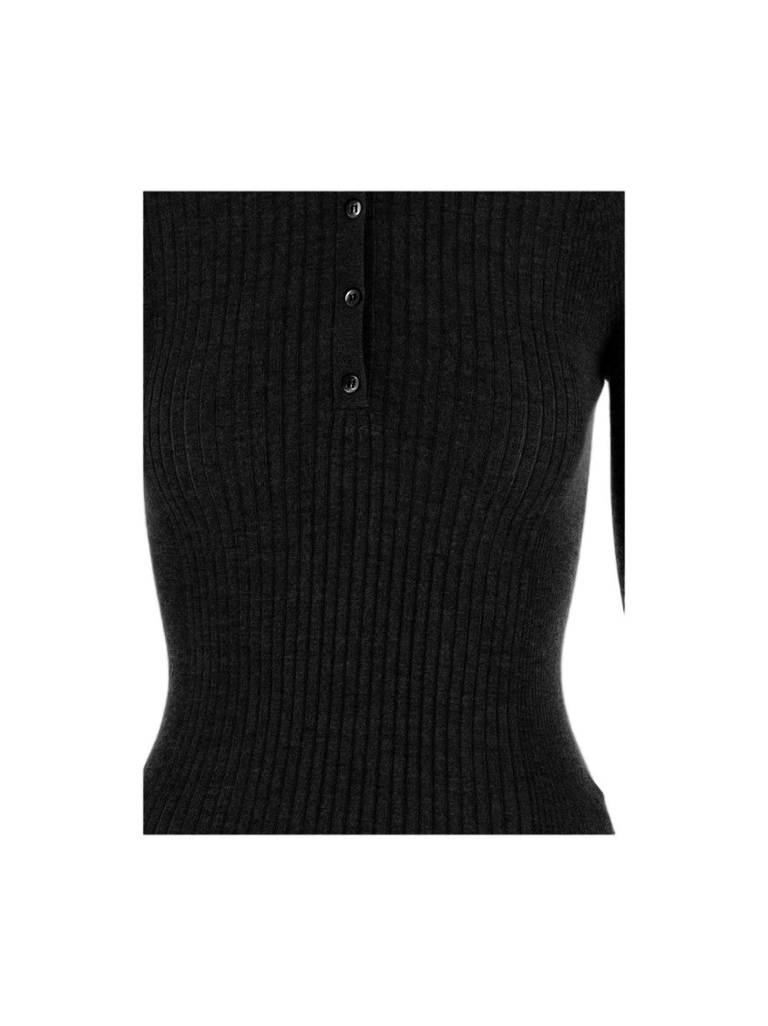 Sa Su Phi Black Ribbed Cashmere-Silk Polo Shirt
