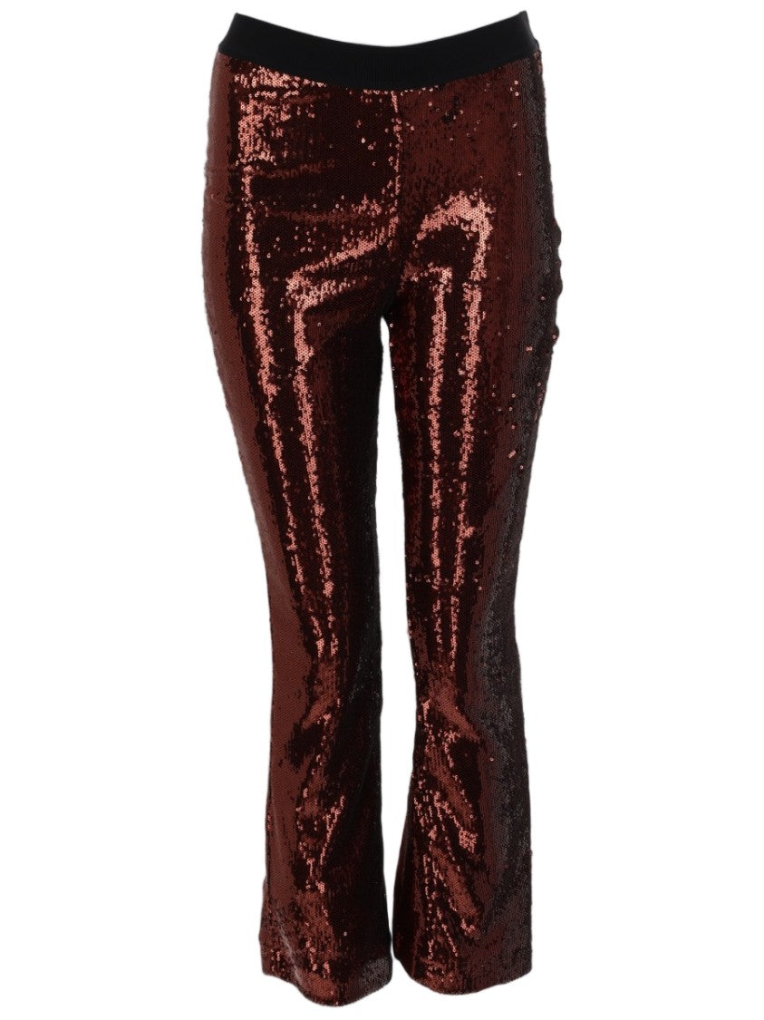 Se-Ta Cropped Brown Sequined Trousers With Flared Hem