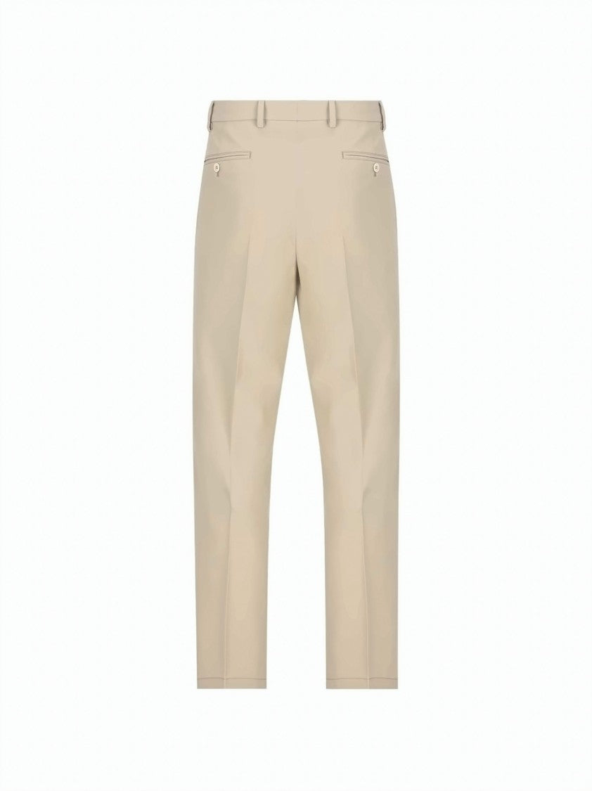 Prada Beige Cotton Slim Fit Triangle Logo Pants