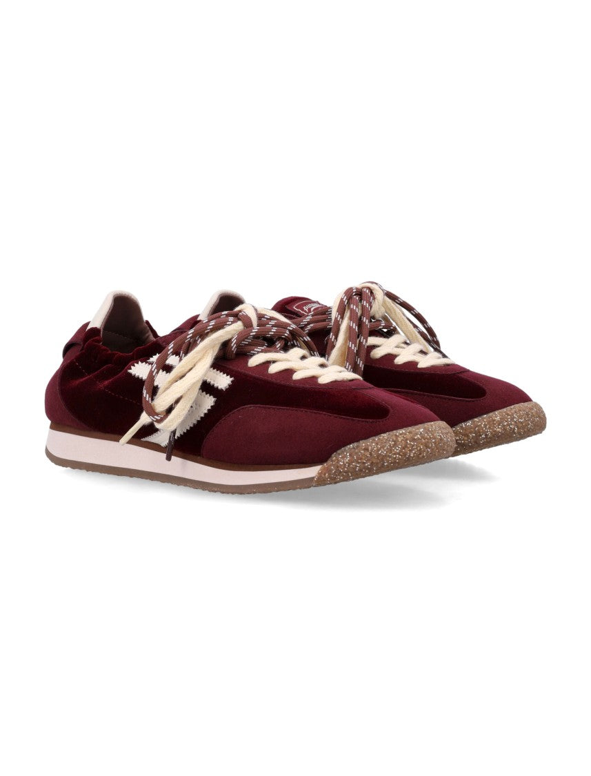 Puraai Burgundy Low-Profile Sneakers With Cream Zigzag Accents