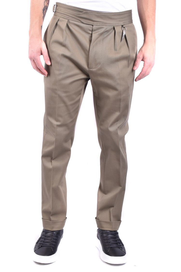 Roberto Cavalli Slim Fit Khaki Trousers With Pleating