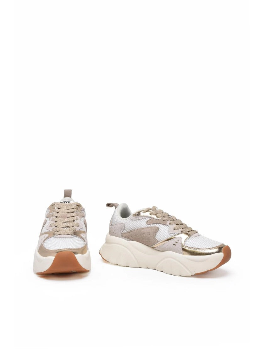 W6yz Just Say Wizz White/Beige Patchwork Leather Chunky Sneakers
