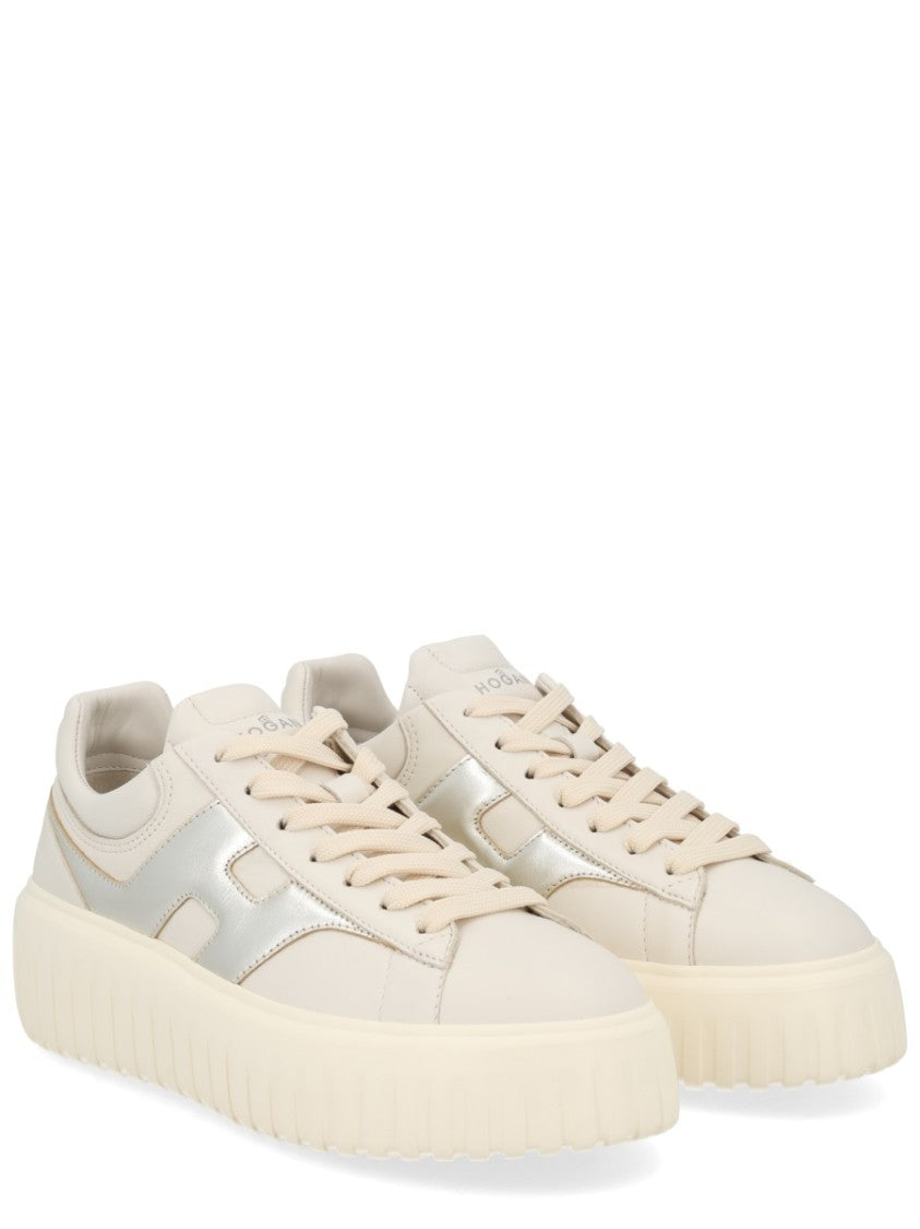 Hogan H-Stripes Metallic Stripe Leather Mutton Sneakers