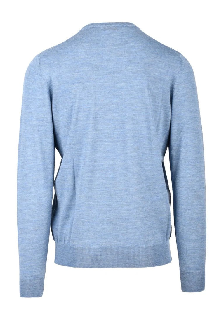 Filippo De Laurentiis Light Blue Merino Wool Men's Crewneck Pullover