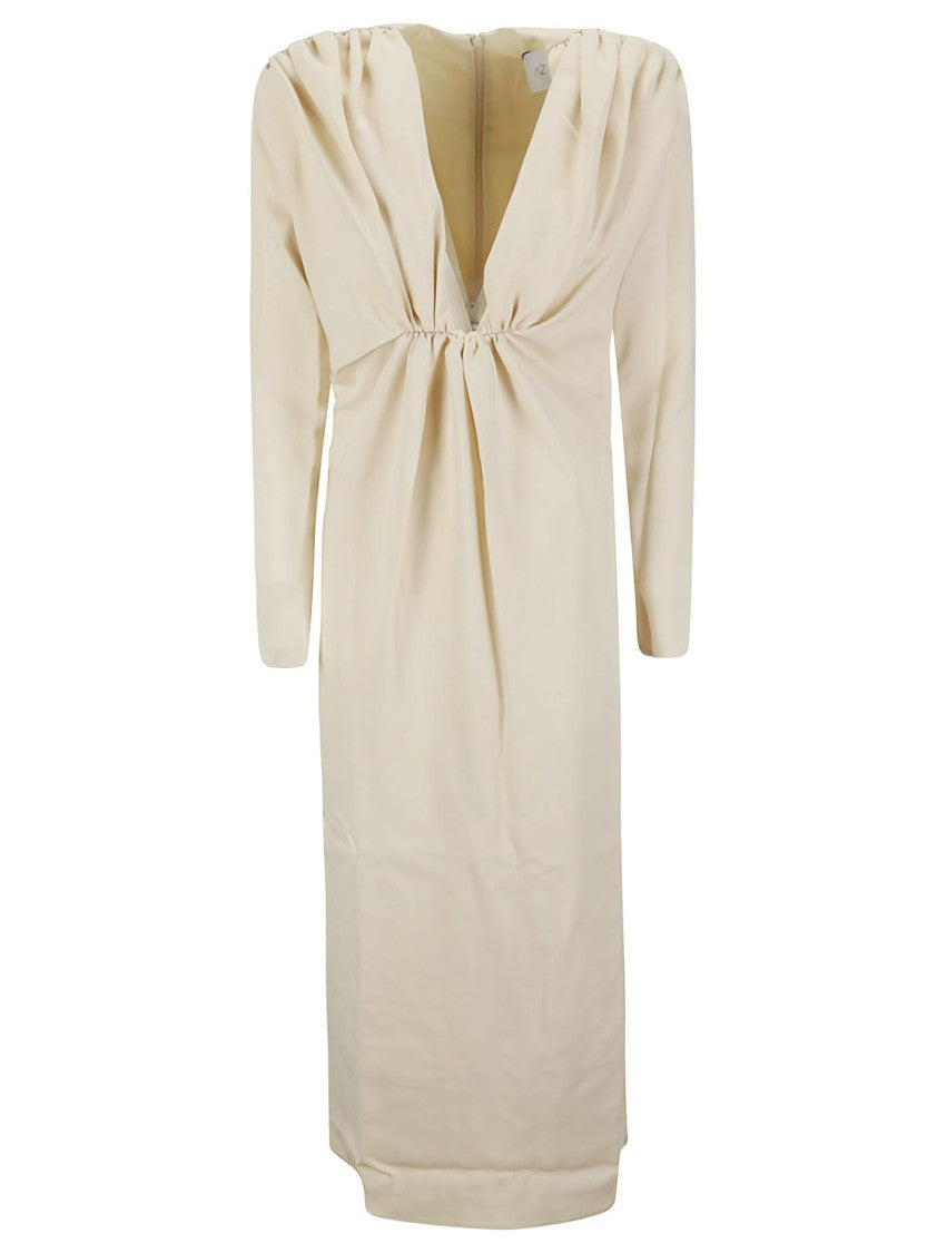 Az Factory Beige Midi Dress With Deep V -Neck