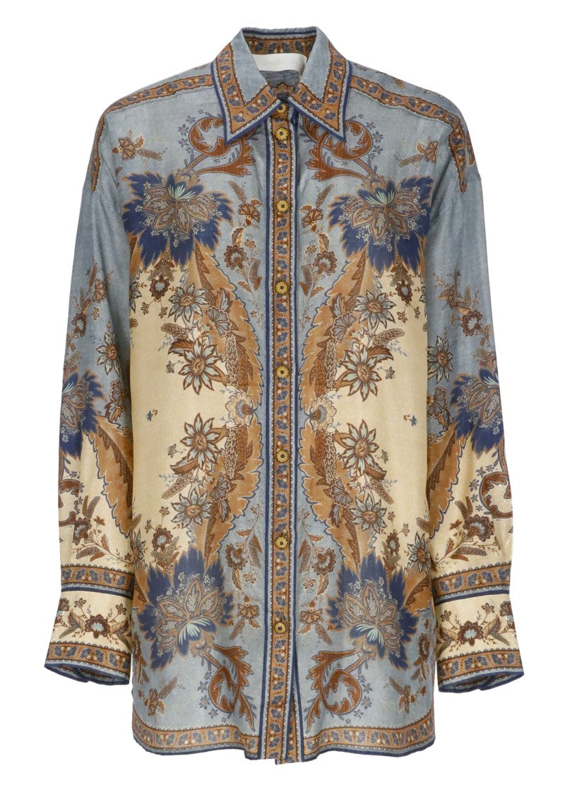 Zimmermann Ascension Silk Shirt With Contrasting Floral Pattern