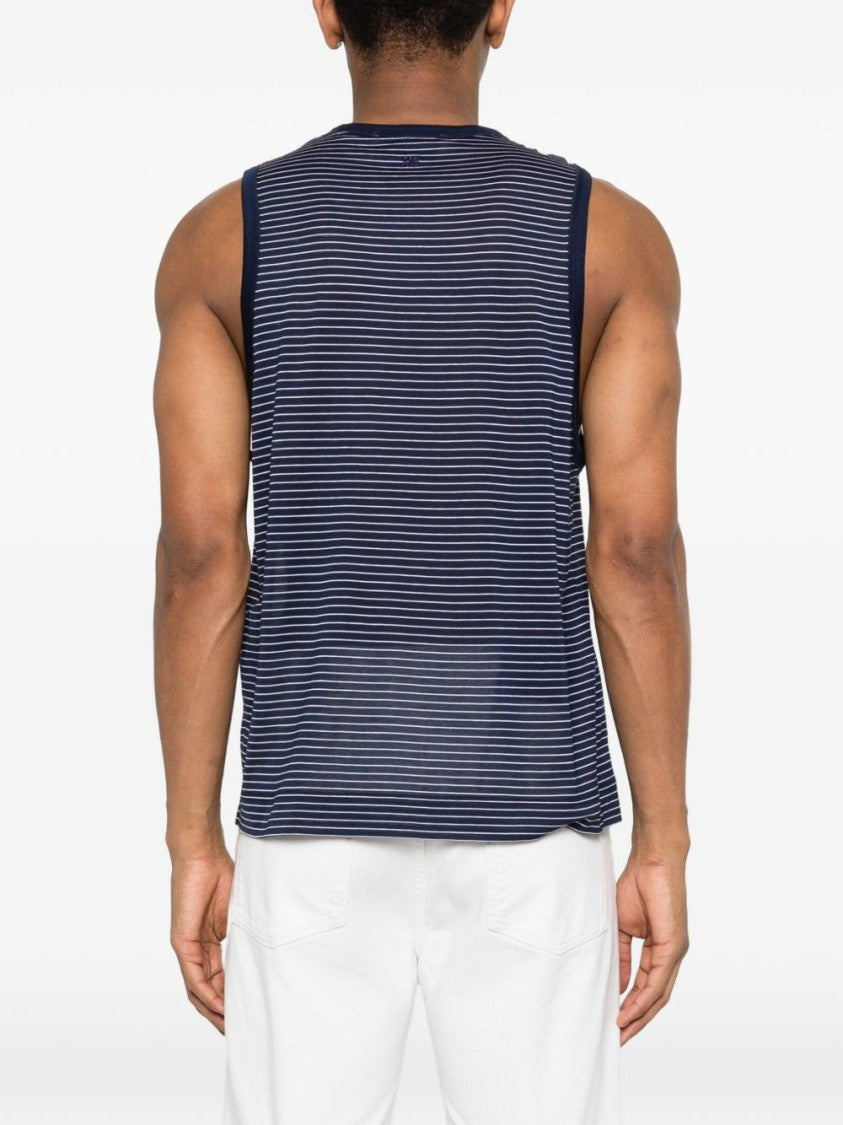 Ami Paris Blue White Logo Striped Sleeveless Top