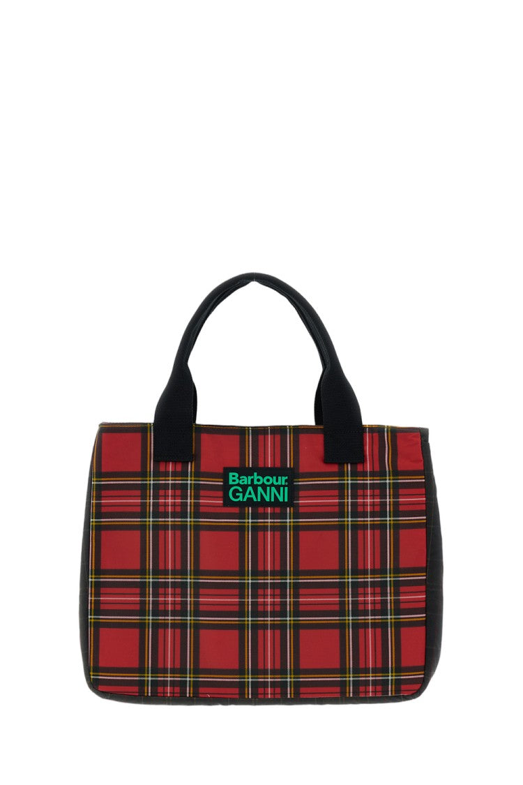 Barbour Rectangular Tartan Tote Bag With Woven Handles And Logo Embroidery
