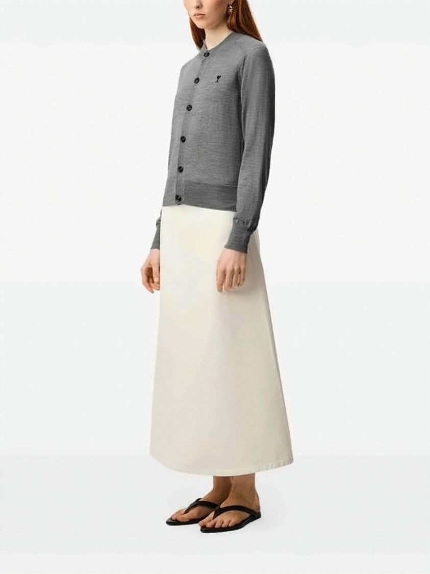 Ami Paris Crew Neck Wool Cardigan With Ribbed Details