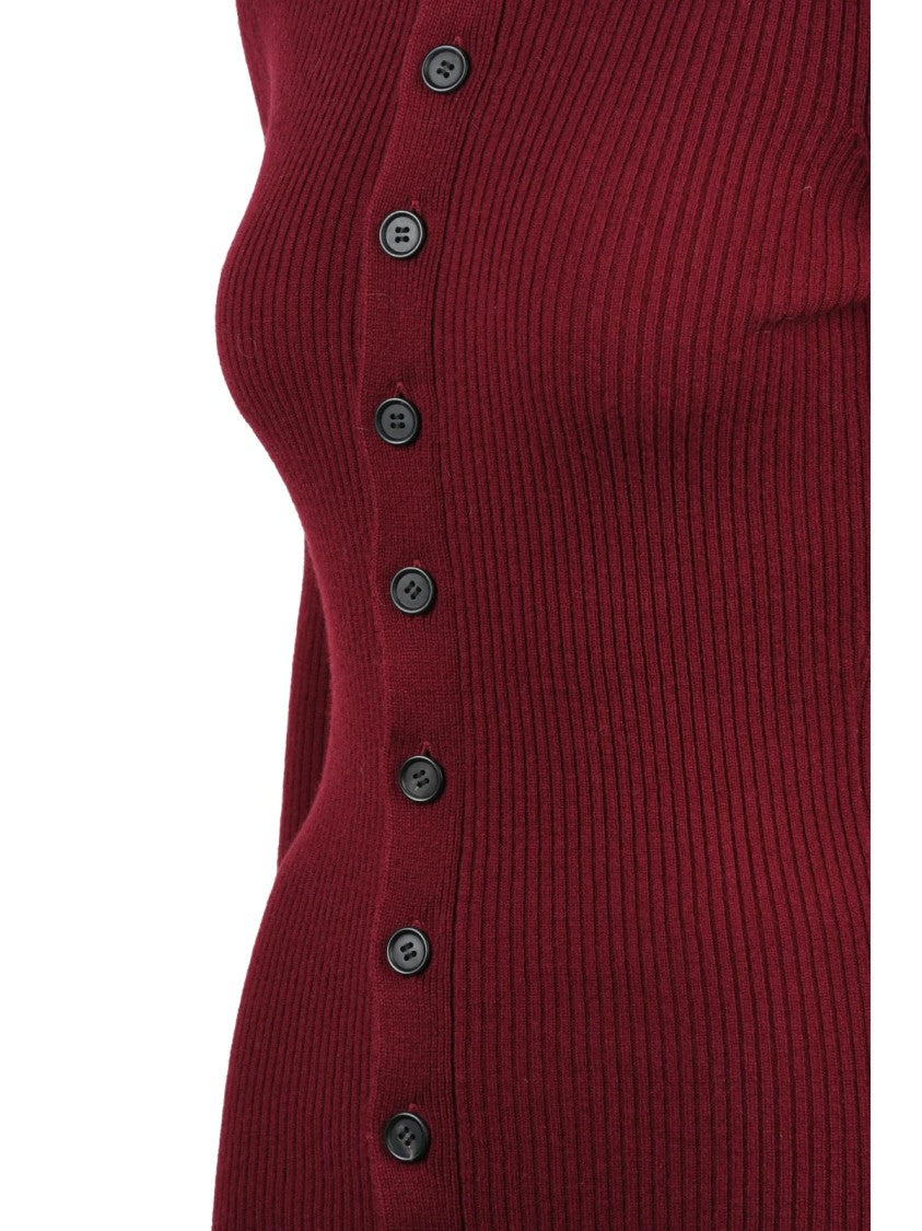 Yohji Yamamoto Ribbed Wool Cashmere Cardigan With High Neck Design