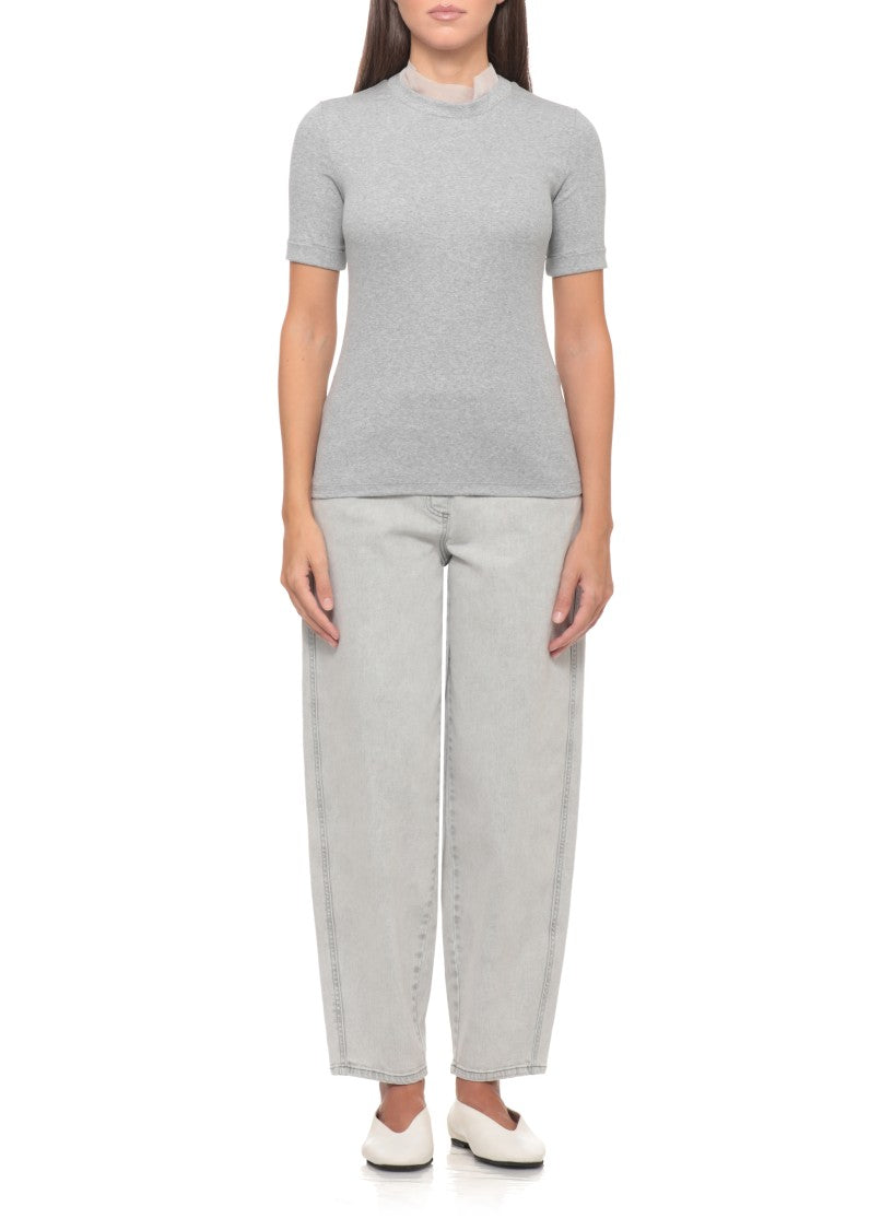 Panicale Grey Silk Trim Cotton T-Shirt