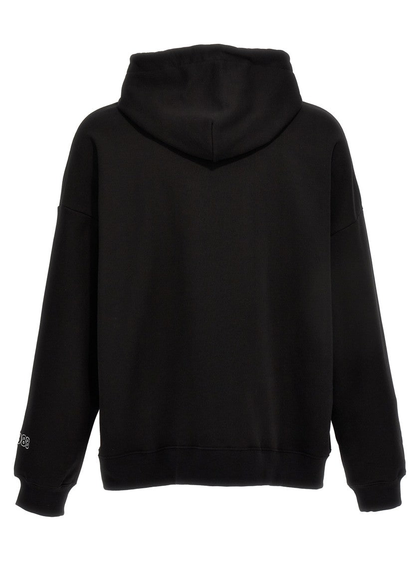 Gcds Black Cotton Hoodie With Bold Logo Print