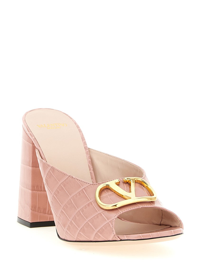 Valentino Garavani Crocodile-Effect Calf Leather Slides With Antique Brass Vlogo Signature