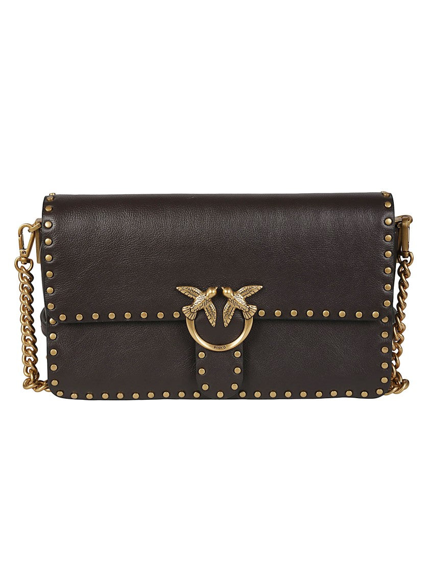 Pinko Love One Slouchy Brown Bird Calfskin Shoulder Bag