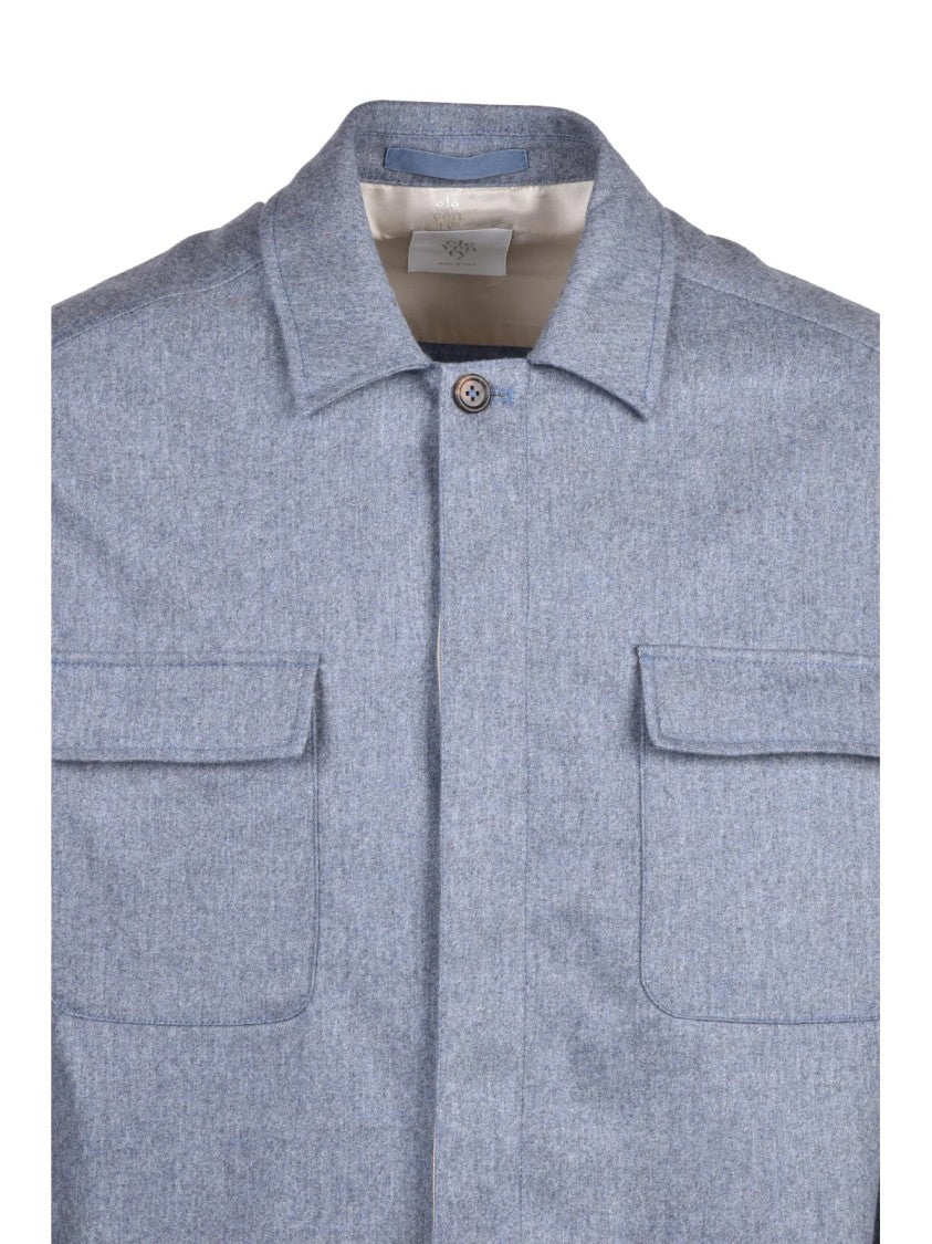 Eleventy Blue Wool-Blend Shirt Jacket