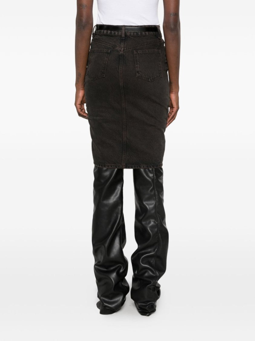 Coperni High-Waisted Front Slit Belted Dark Denim Skirt