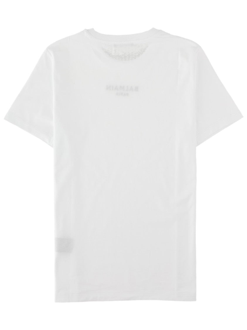 Balmain Embroidered Logo White Cotton T-Shirt