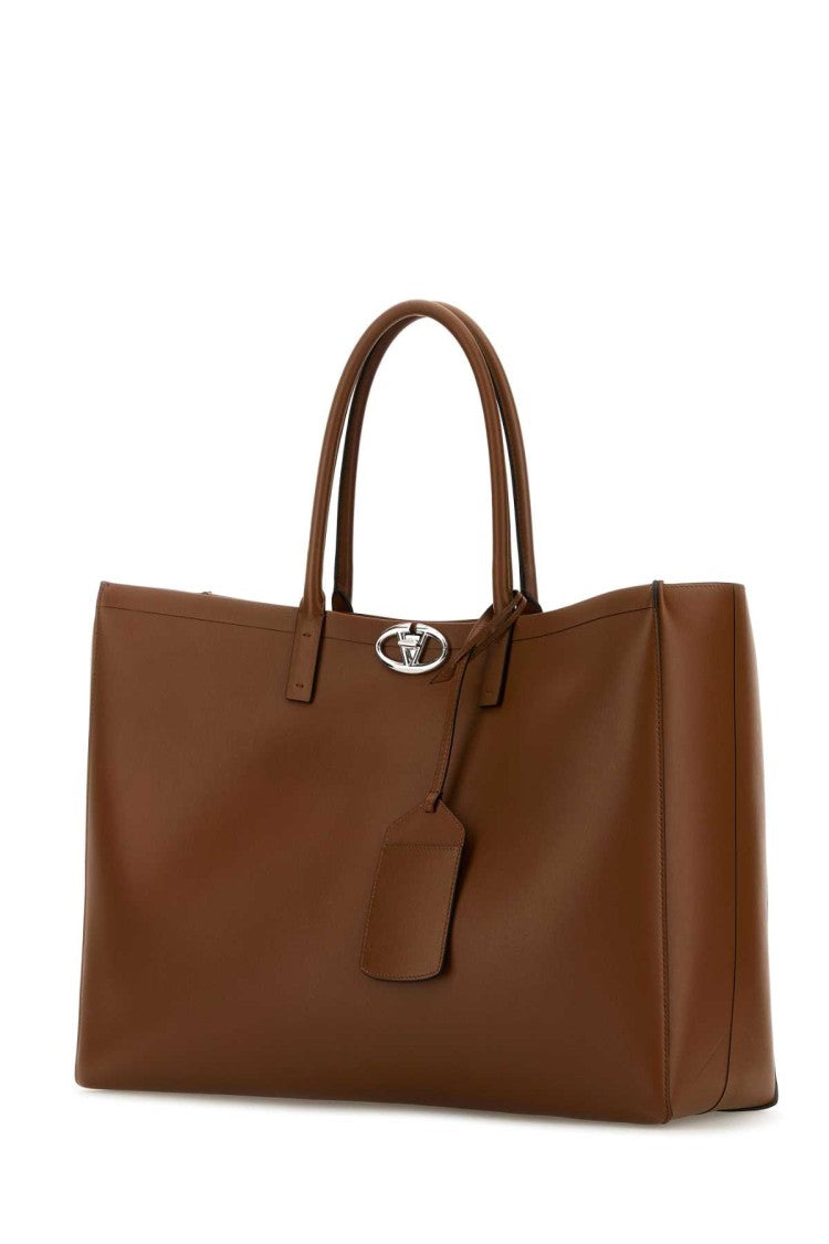 Valentino Garavani Brown Leather Vlogo Shopping Bag