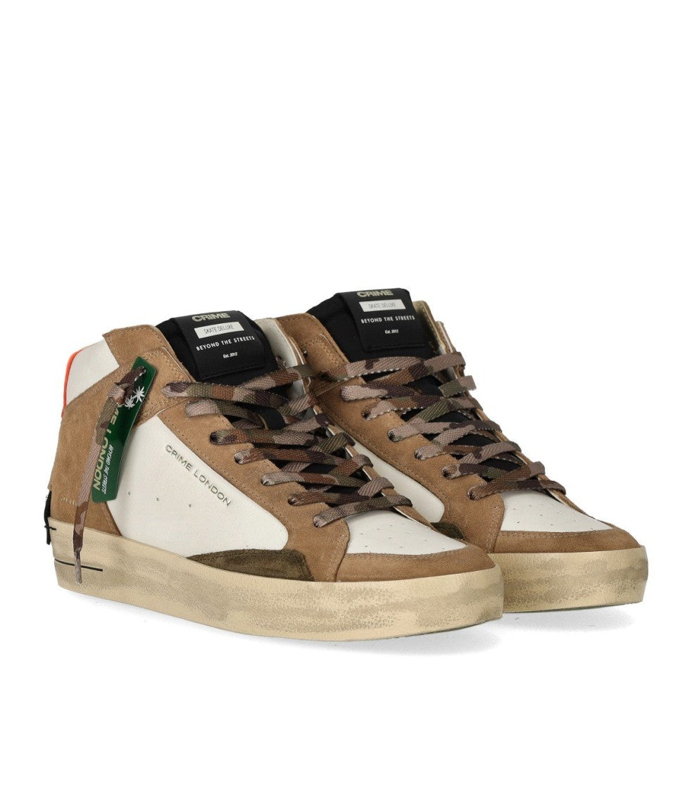 Crime London Sk8 Deluxe Mid Beige And White Sneaker