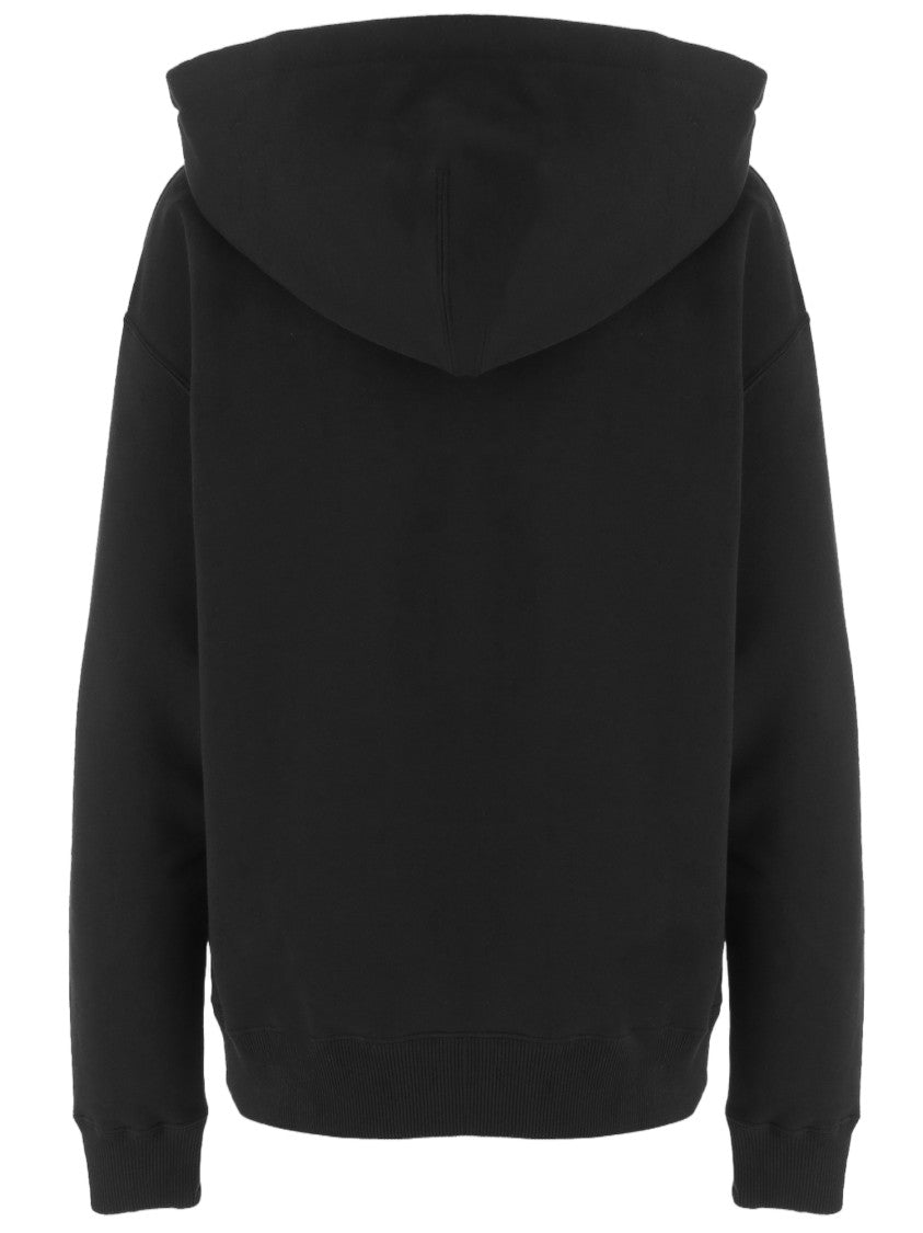 Jil Sander Full-Zip Black Cotton Hoodie With Vertical Logo Print