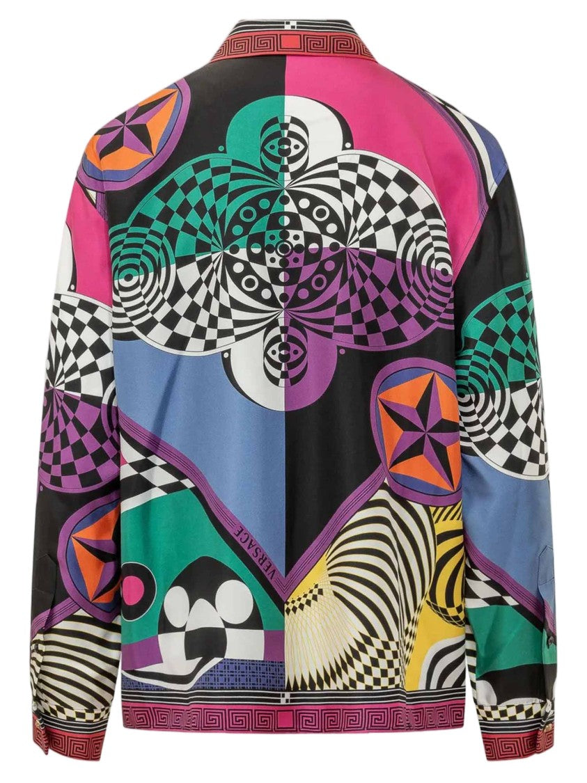 Versace Multi Silk Geometric Print Long-Sleeve Shirt