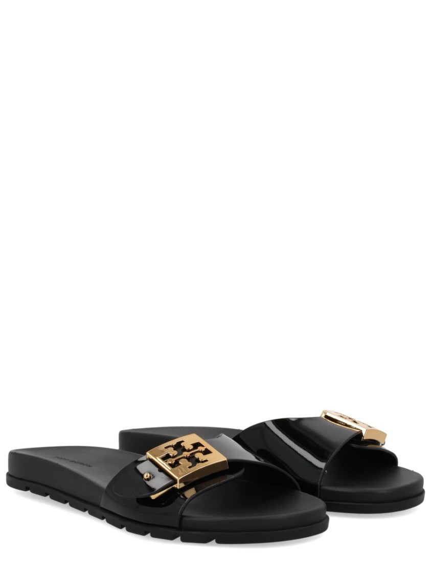 Tory Burch Glossy Black Polyurethane Strap Sandals