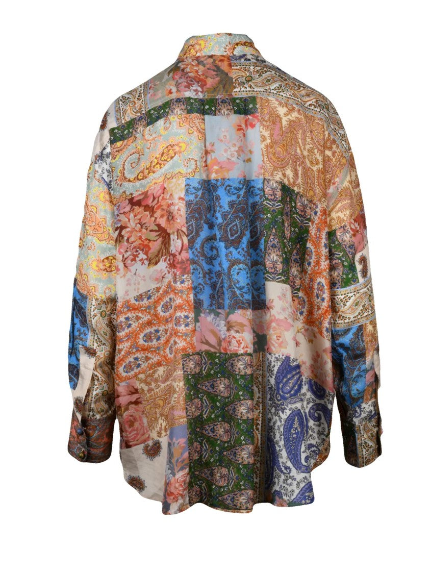 Zimmermann Patchwork Paisley Silk Shirt With Classic Collar And Button-Down Front
