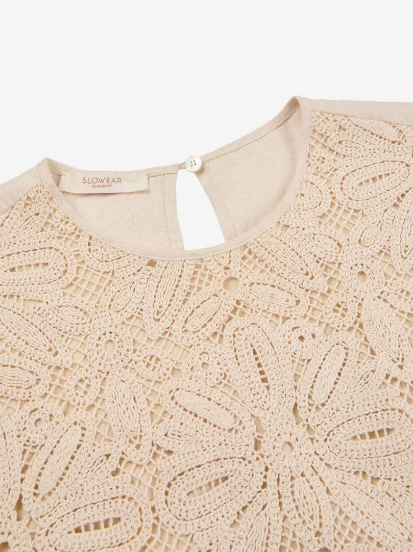 Glanshirt Sleeveless Crochet Floral Lace Blouse