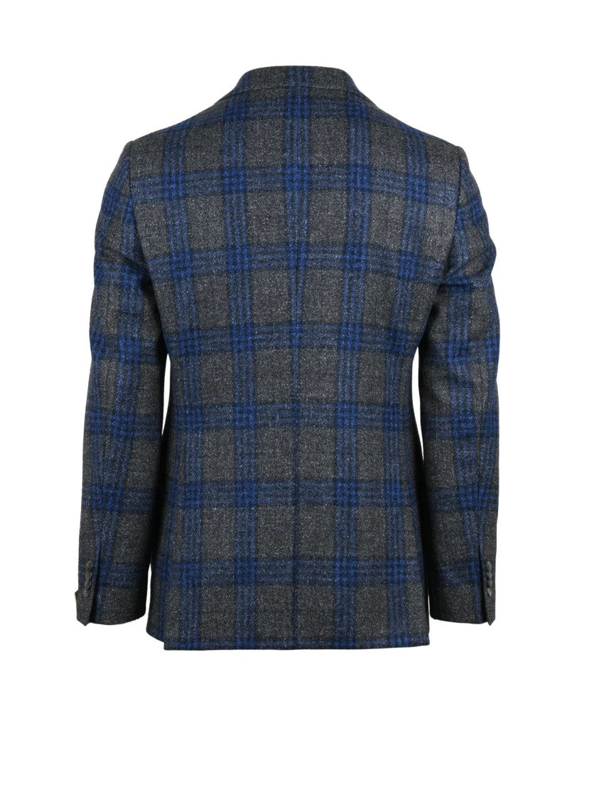 L.B.M. 1911 Textured Wool Silk Linen Blend Jacket With Checkered Pattern