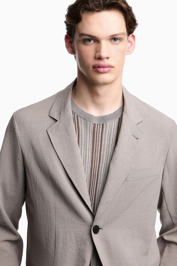 Emporio Armani Khaki Polyester Notch-Lapel Blazer
