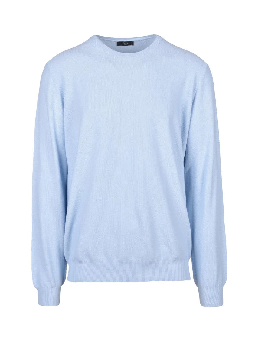 Fama Light Blue Ribbed Crewneck Sweater
