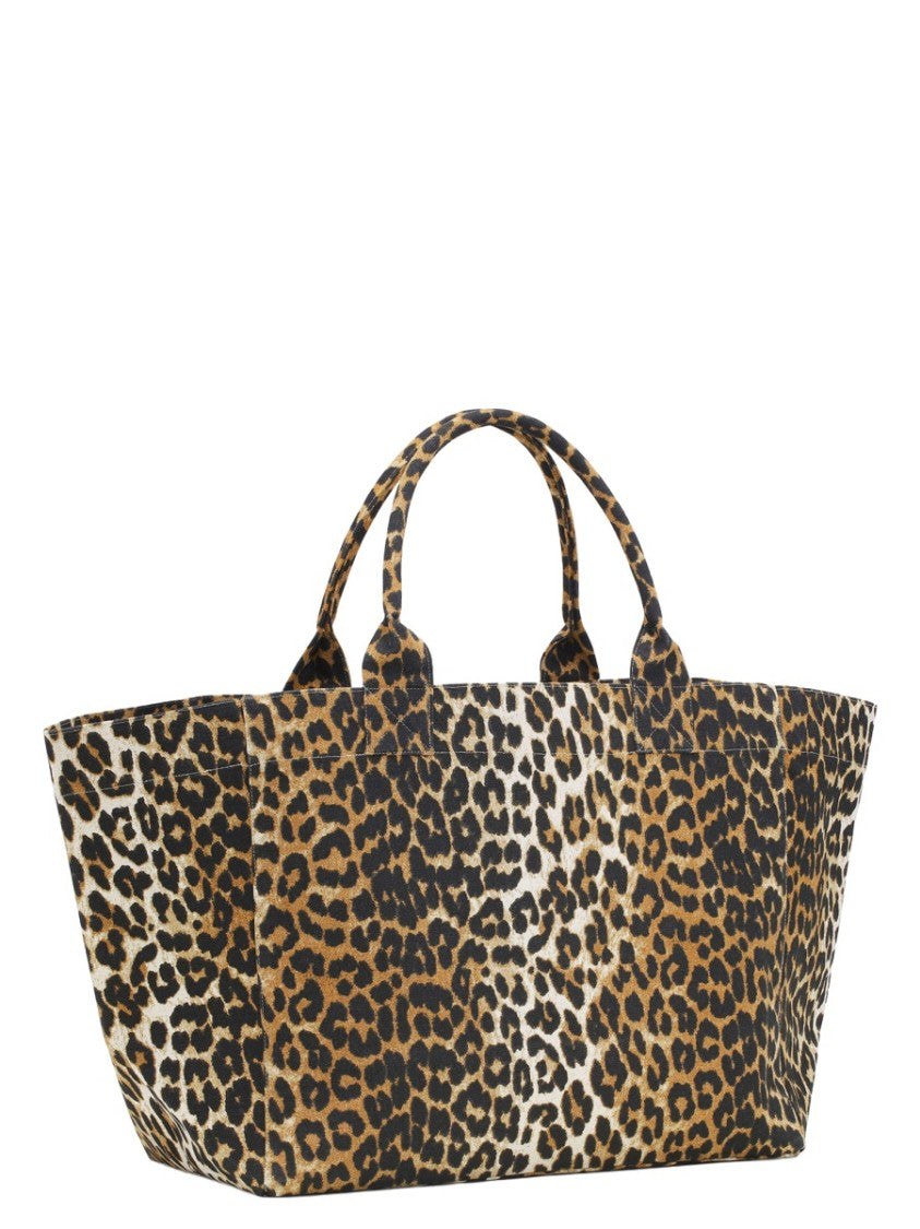 Ganni Leopard Print Tote Bag With Spacious Silhouette And Sturdy Handles