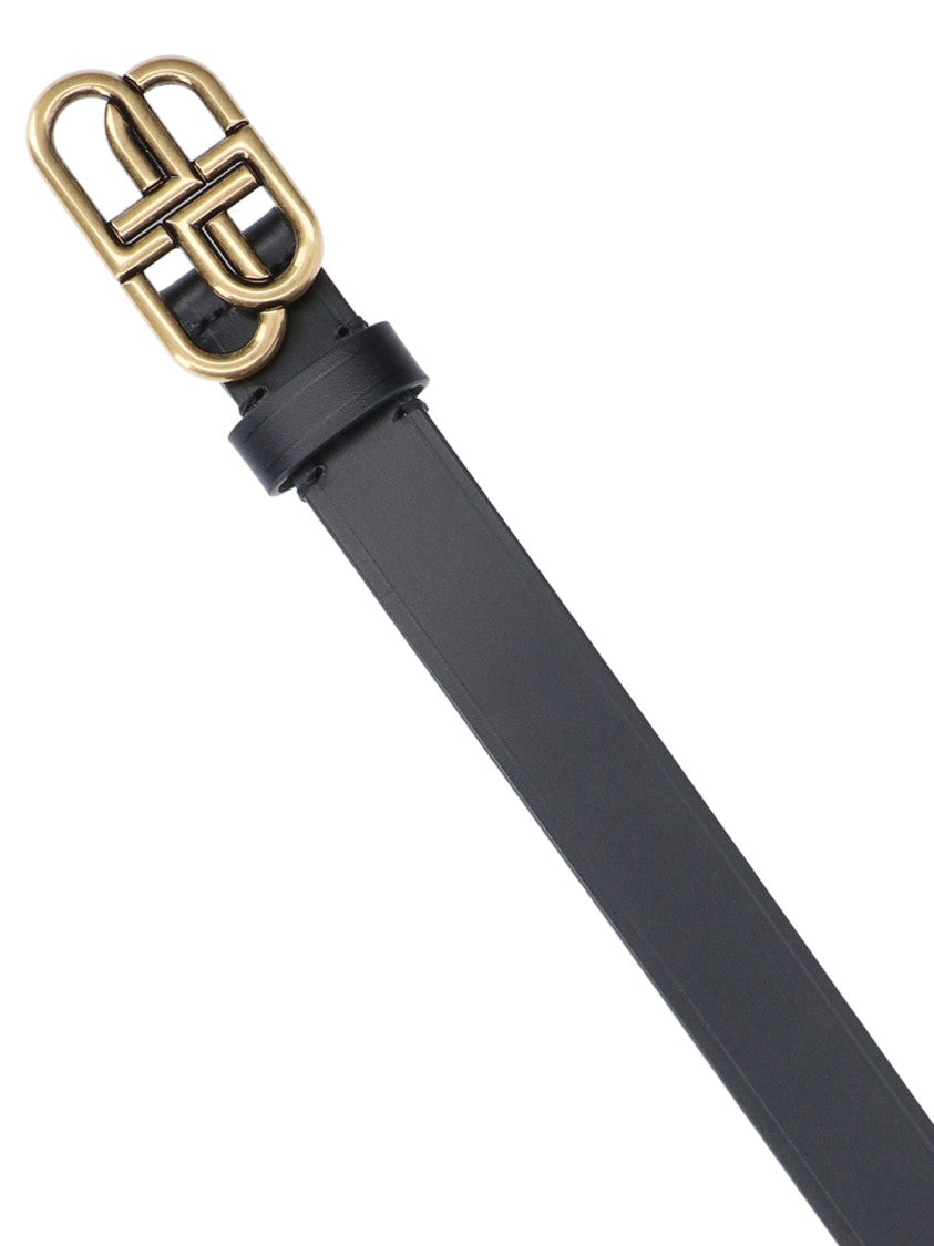 Balenciaga Black Bb Leather Slim Belt
