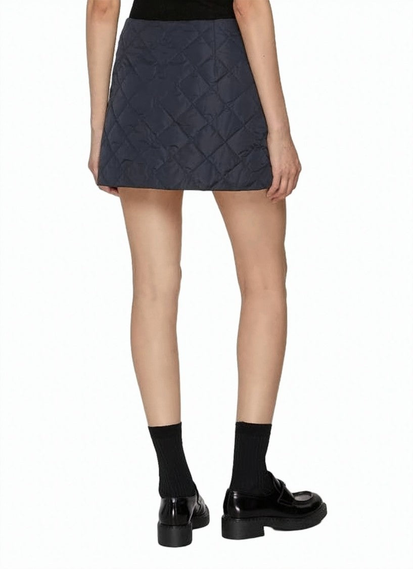Prada Quilted A-Line Black Skirt With Triangle Logo