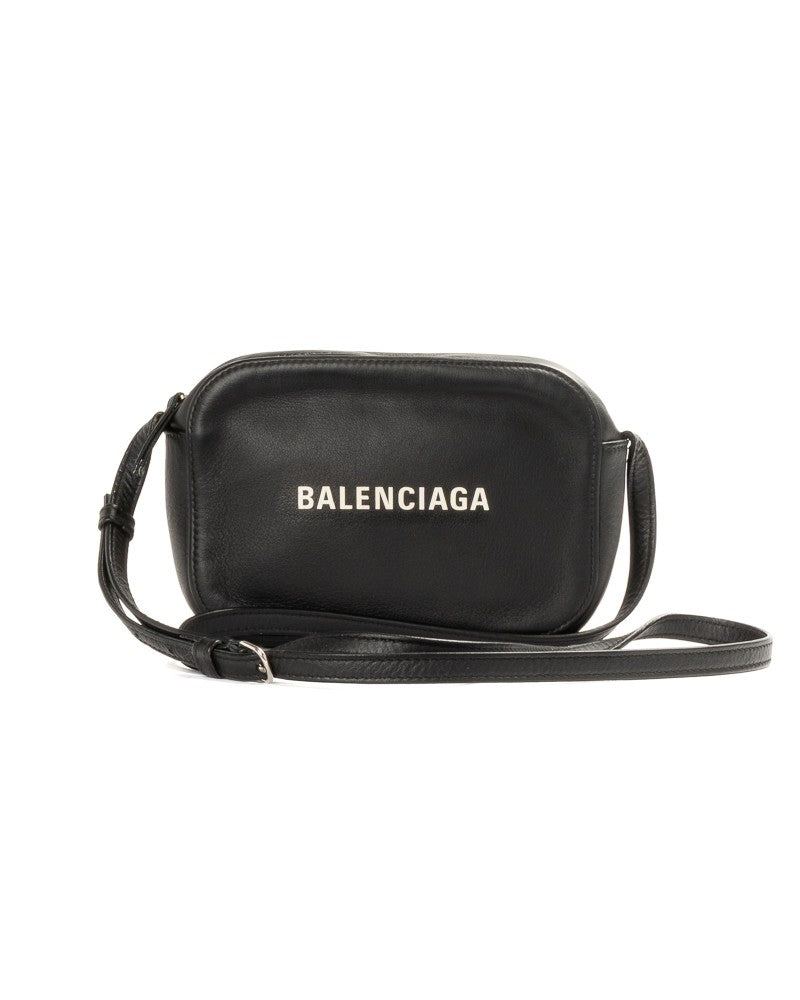 Balenciaga Logo Small Smooth Leather Camera Bag - Black