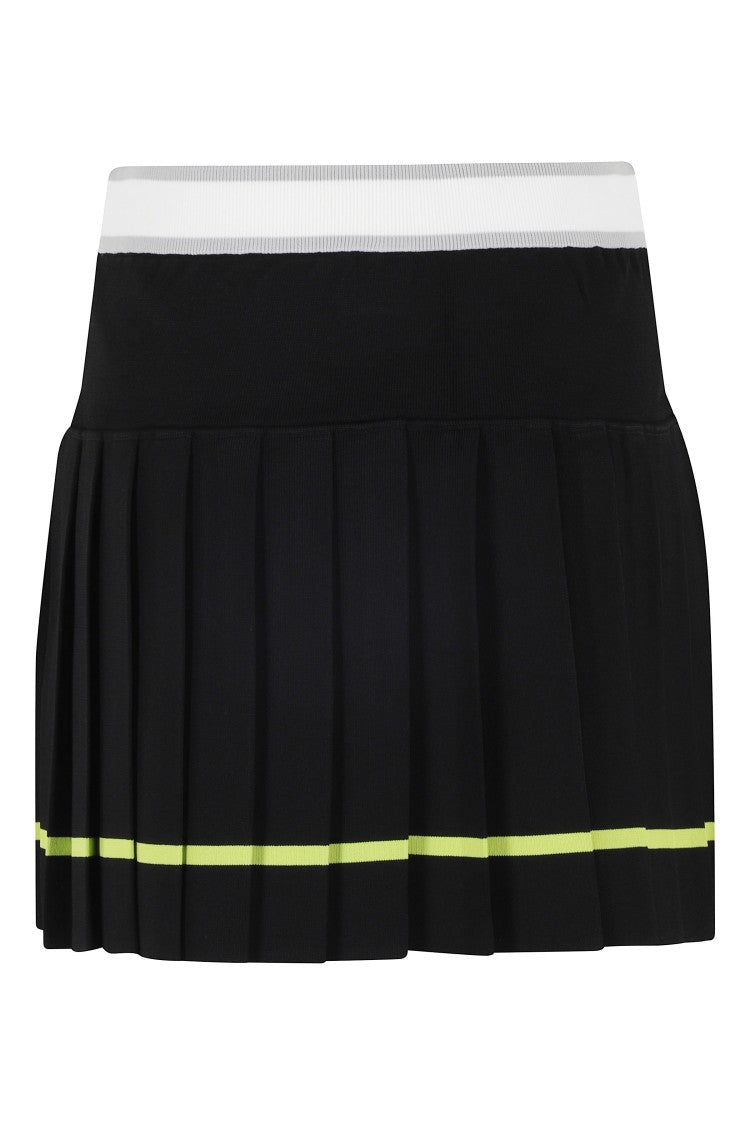 Casablanca Black Striped Pleated Fluo-Green Hem Viscose-Blend Mini Skirt